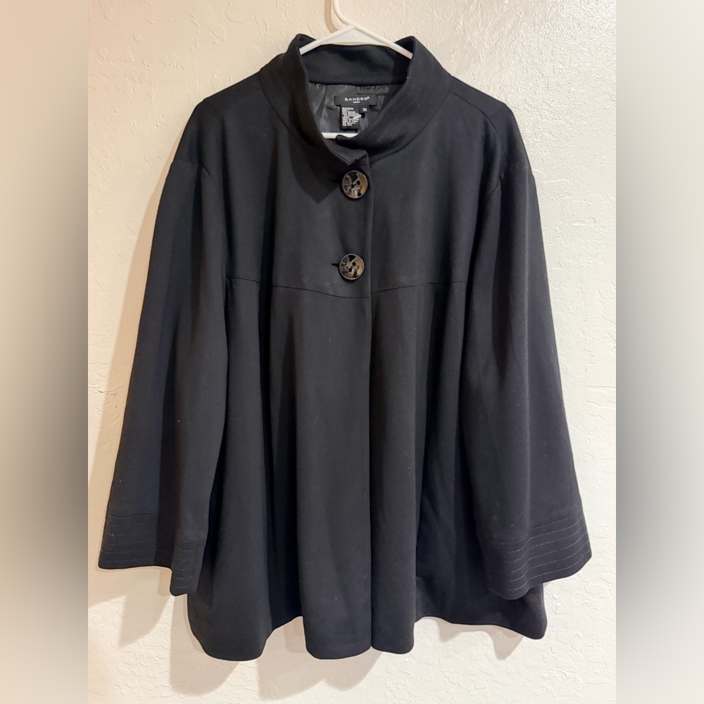 Sandro Black Cape Womens Jacket 2-Button Size 3X - Picture 5 of 12